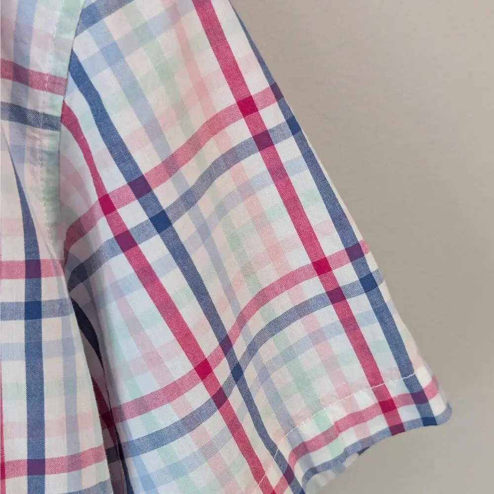 GAP Short Sleeve Button Front Shirt Boys XXL Plaid Poplin Classic Prep Coastal
